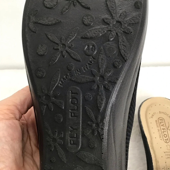 Fly Flot Italian Wide Fit Clogs Casual Comfort Black Mesh Size 40 EU US 9 - Picture 11 of 12